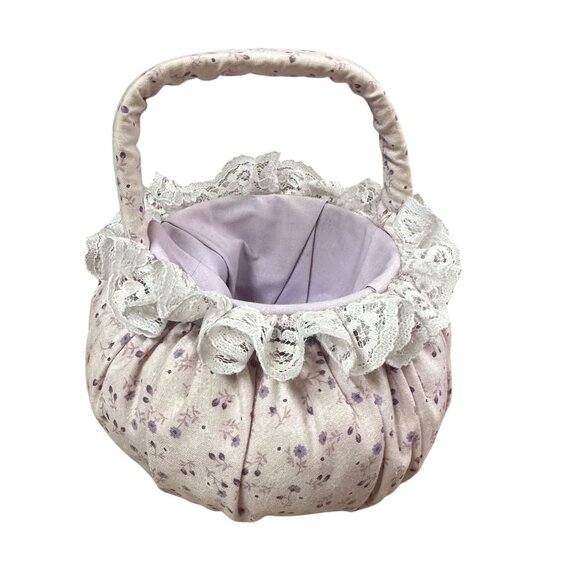 Vintage Small Basket Floral Pattern Soft Pink Fabric 1990s 6" Tall - Picture 3 of 6